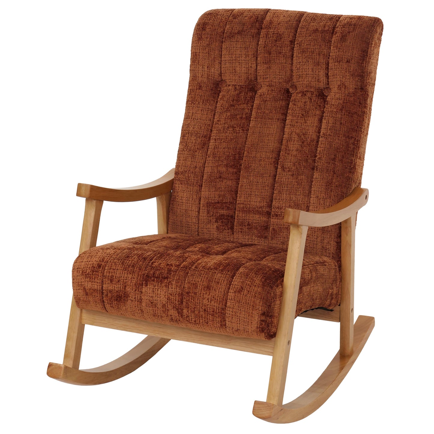 Cosmo Casa - Schommelstoel - Relaxstoel - Hout - FSC Gecertificeerd - Stoftextiel Chenille - 465gm - Terracotta - Naturel Frame