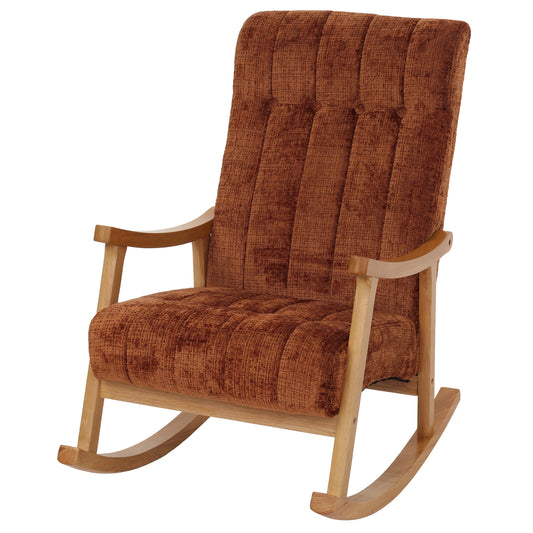 Cosmo Casa - Schommelstoel - Relaxstoel - Hout - FSC Gecertificeerd - Stoftextiel Chenille - 465gm - Terracotta - Naturel Frame