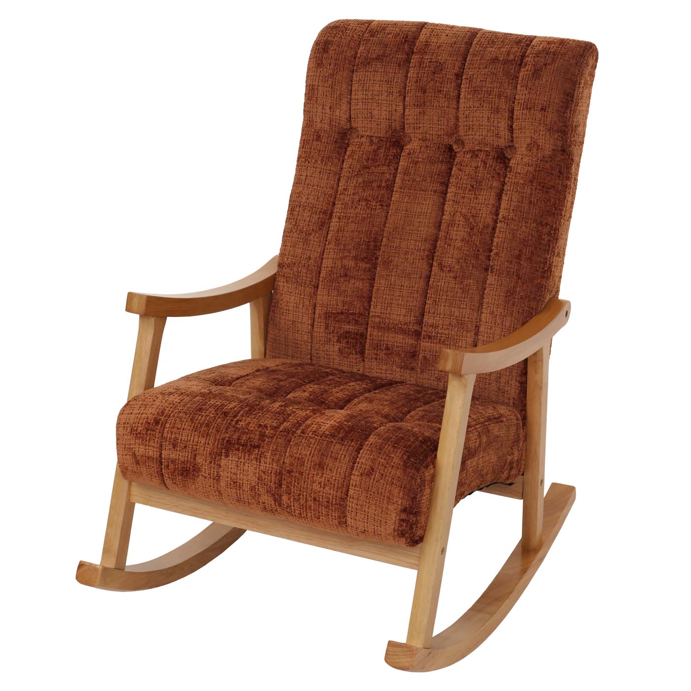 Cosmo Casa - Schommelstoel - Relaxstoel - Hout - FSC Gecertificeerd - Stoftextiel Chenille - 465gm - Terracotta - Naturel Frame