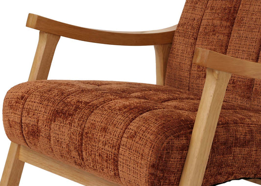 Cosmo Casa - Schommelstoel - Relaxstoel - Hout - FSC Gecertificeerd - Stoftextiel Chenille - 465gm - Terracotta - Naturel Frame