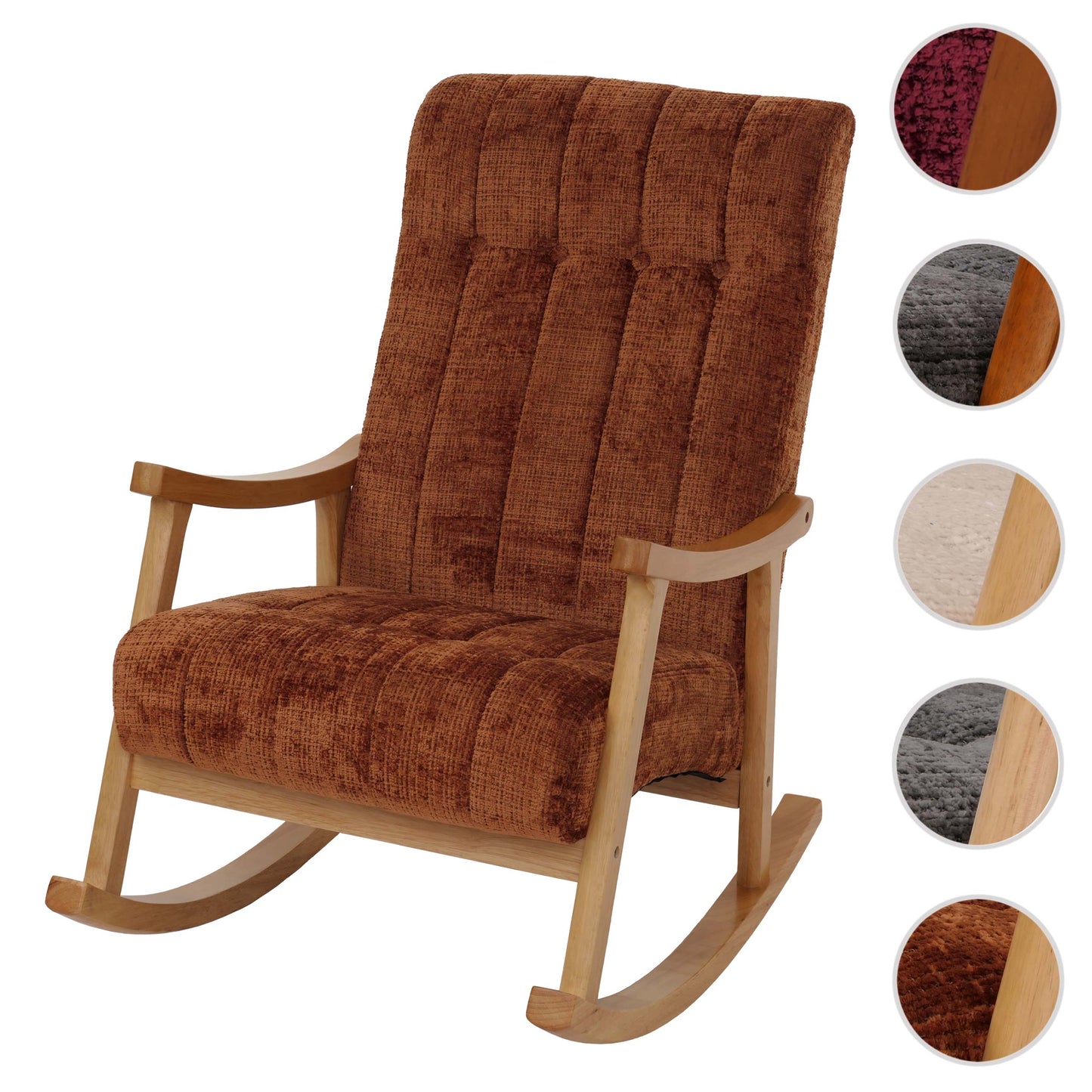 Cosmo Casa - Schommelstoel - Relaxstoel - Hout - FSC Gecertificeerd - Stoftextiel Chenille - 465gm - Terracotta - Naturel Frame