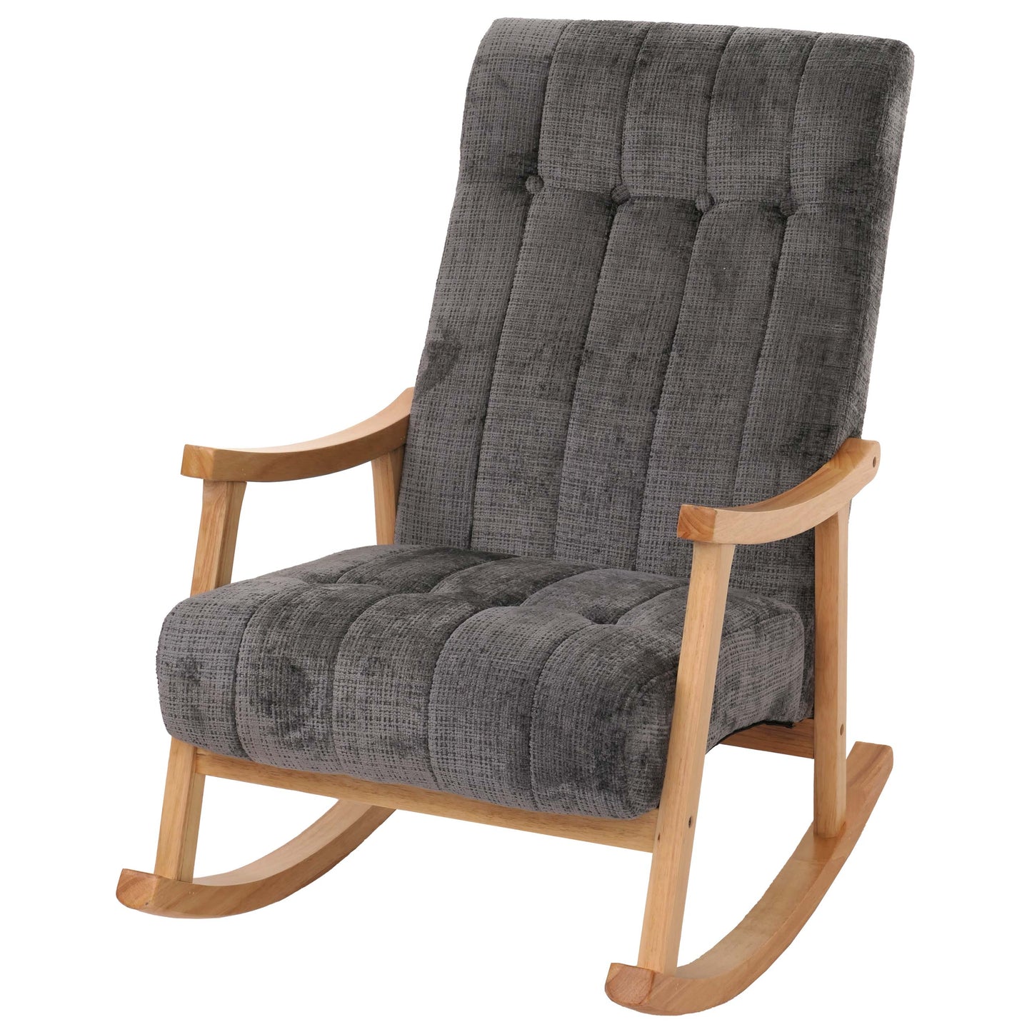 Cosmo Casa - Schommelstoel - Relaxstoel - Hout - FSC Gecertificeerd - Stoftextiel Chenille - 465gm - Donkergrijs - Naturel Frame