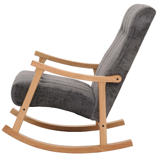 Cosmo Casa - Schommelstoel - Relaxstoel - Hout - FSC Gecertificeerd - Stoftextiel Chenille - 465gm - Donkergrijs - Naturel Frame