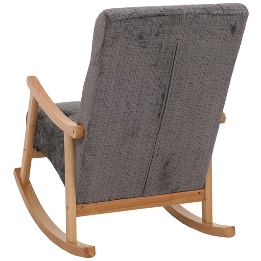 Cosmo Casa - Schommelstoel - Relaxstoel - Hout - FSC Gecertificeerd - Stoftextiel Chenille - 465gm - Donkergrijs - Naturel Frame