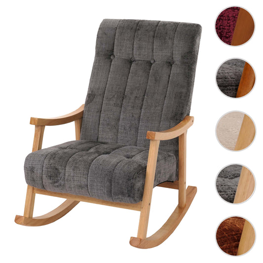 Cosmo Casa - Schommelstoel - Relaxstoel - Hout - FSC Gecertificeerd - Stoftextiel Chenille - 465gm - Donkergrijs - Naturel Frame