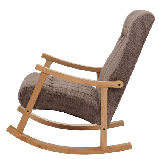 Cosmo Casa - Schommelstoel - Relaxstoel - Hout - FSC Gecertificeerd - Stoftextiel Chenille - 465gm - Bruin - Naturel Frame