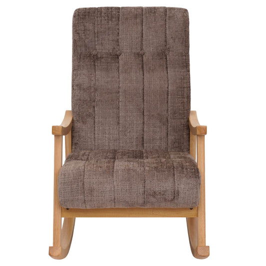 Cosmo Casa - Schommelstoel - Relaxstoel - Hout - FSC Gecertificeerd - Stoftextiel Chenille - 465gm - Bruin - Naturel Frame
