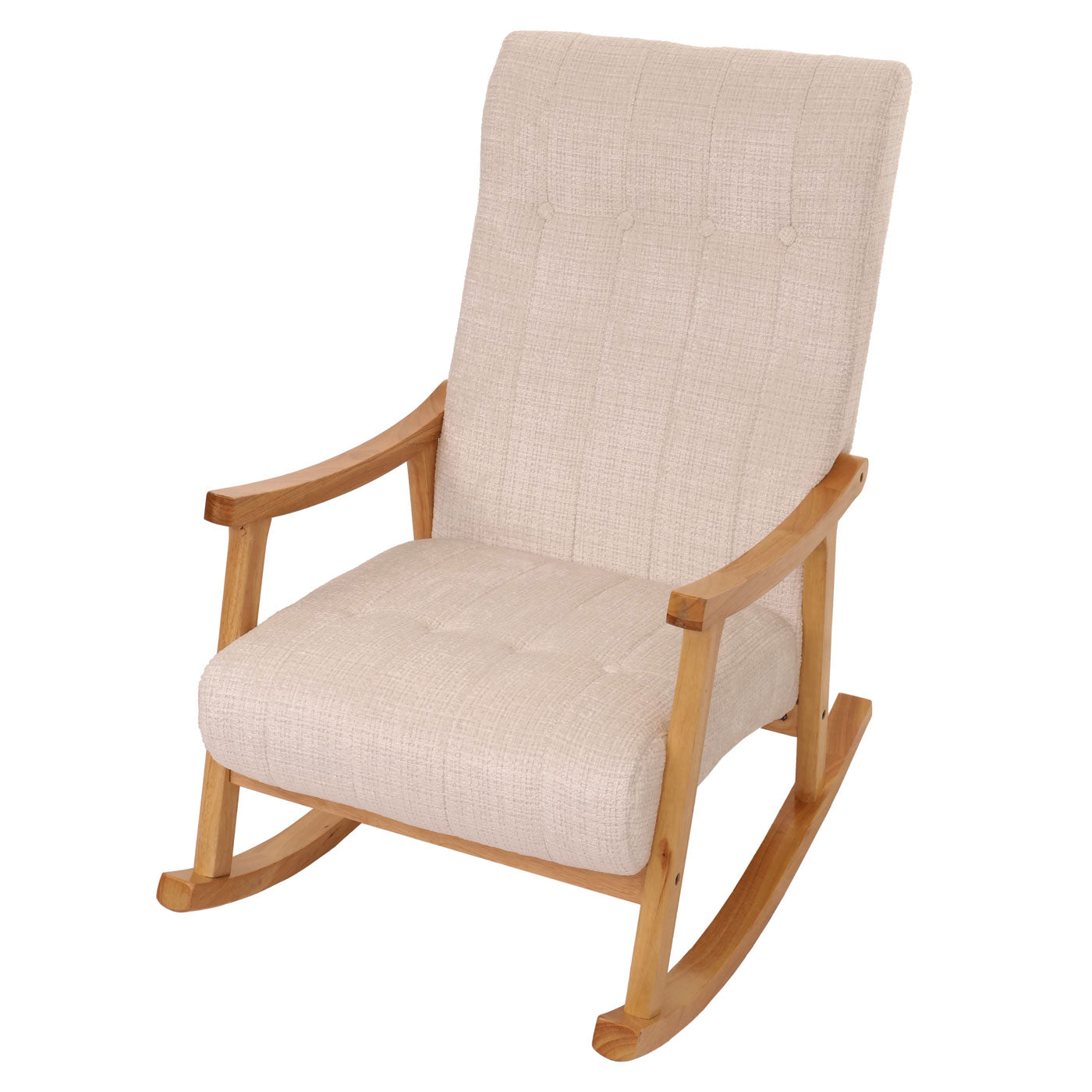 Cosmo Casa - Schommelstoel - Relaxstoel - Hout - FSC Gecertificeerd - Stoftextiel Chenille - 465gm - Crème - Naturel Frame