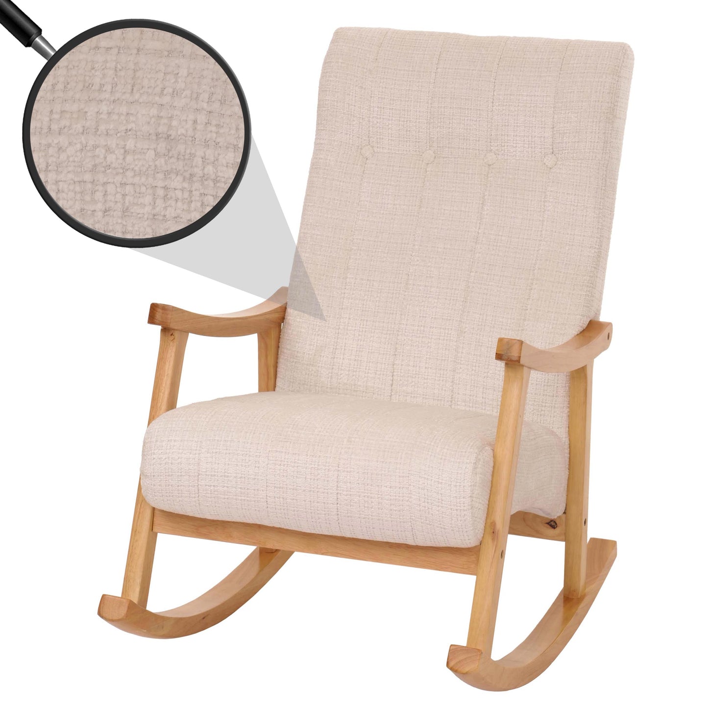 Cosmo Casa - Schommelstoel - Relaxstoel - Hout - FSC Gecertificeerd - Stoftextiel Chenille - 465gm - Crème - Naturel Frame