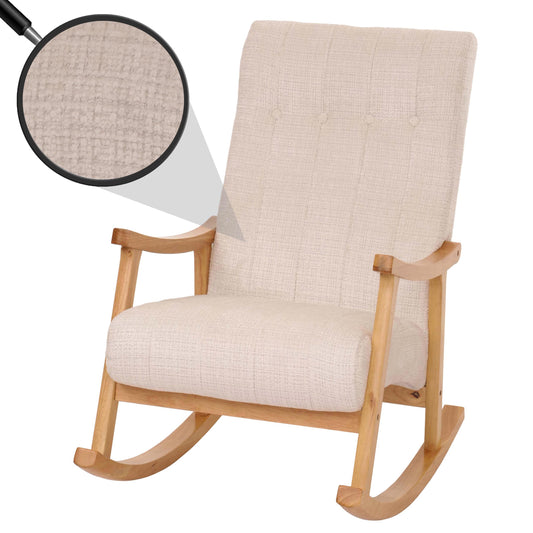 Cosmo Casa - Schommelstoel - Relaxstoel - Hout - FSC Gecertificeerd - Stoftextiel Chenille - 465gm - Crème - Naturel Frame