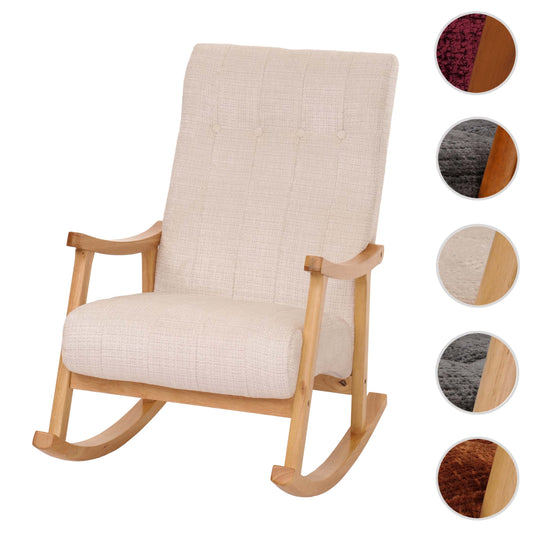 Cosmo Casa - Schommelstoel - Relaxstoel - Hout - FSC Gecertificeerd - Stoftextiel Chenille - 465gm - Crème - Naturel Frame