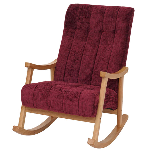 Cosmo Casa - Schommelstoel - Relaxstoel - Hout - FSC Gecertificeerd - Stoftextiel Chenille - 465gm - Bordeaux - Natuurlijk Frame
