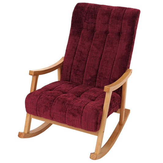 Cosmo Casa - Schommelstoel - Relaxstoel - Hout - FSC Gecertificeerd - Stoftextiel Chenille - 465gm - Bordeaux - Natuurlijk Frame