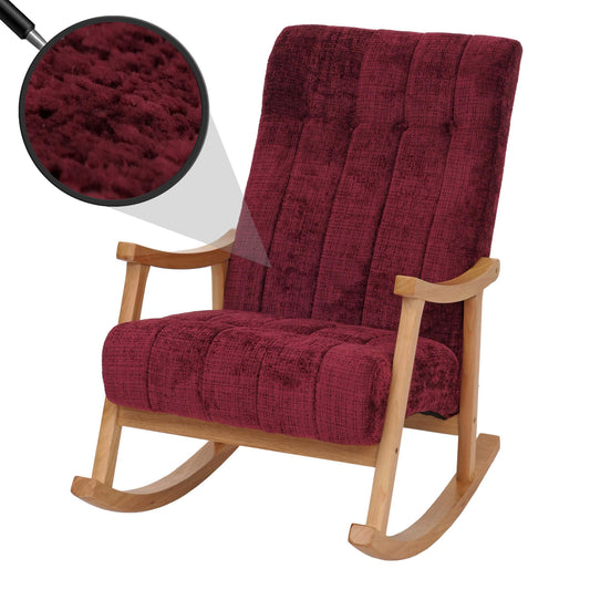 Cosmo Casa - Schommelstoel - Relaxstoel - Hout - FSC Gecertificeerd - Stoftextiel Chenille - 465gm - Bordeaux - Natuurlijk Frame