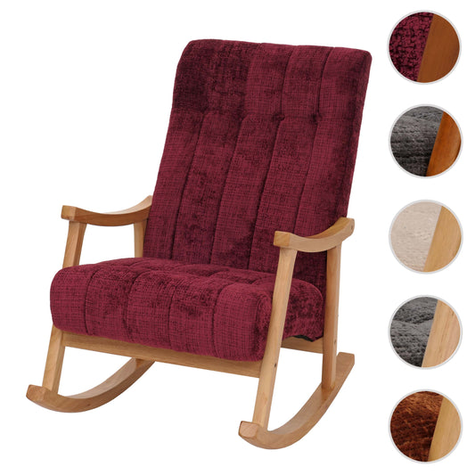 Cosmo Casa - Schommelstoel - Relaxstoel - Hout - FSC Gecertificeerd - Stoftextiel Chenille - 465gm - Bordeaux - Natuurlijk Frame