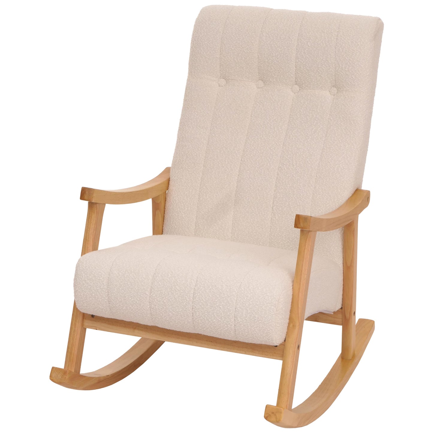 Cosmo Casa - Schommelstoel - Relaxstoel - Hout - FSC Gecertificeerd - Stoftextiel Bouclé - 450gm - Crème - Naturel Frame