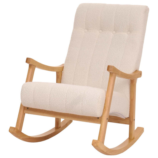 Cosmo Casa - Schommelstoel - Relaxstoel - Hout - FSC Gecertificeerd - Stoftextiel Bouclé - 450gm - Crème - Naturel Frame