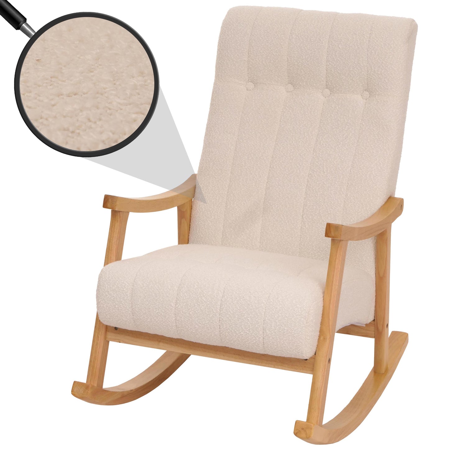 Cosmo Casa - Schommelstoel - Relaxstoel - Hout - FSC Gecertificeerd - Stoftextiel Bouclé - 450gm - Crème - Naturel Frame