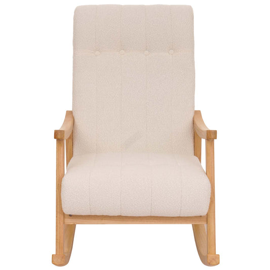 Cosmo Casa - Schommelstoel - Relaxstoel - Hout - FSC Gecertificeerd - Stoftextiel Bouclé - 450gm - Crème - Naturel Frame