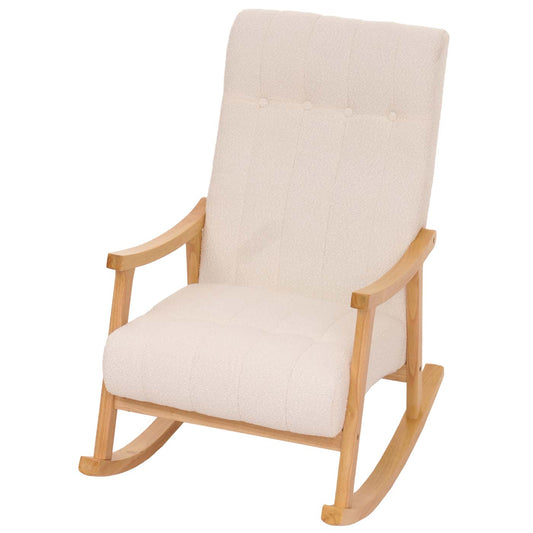 Cosmo Casa - Schommelstoel - Relaxstoel - Hout - FSC Gecertificeerd - Stoftextiel Bouclé - 450gm - Crème - Naturel Frame