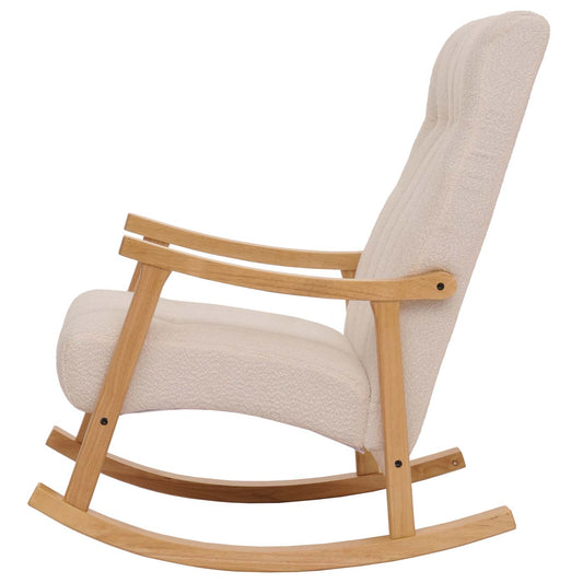 Cosmo Casa - Schommelstoel - Relaxstoel - Hout - FSC Gecertificeerd - Stoftextiel Bouclé - 450gm - Crème - Naturel Frame