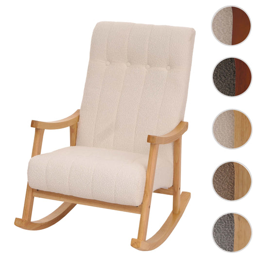 Cosmo Casa - Schommelstoel - Relaxstoel - Hout - FSC Gecertificeerd - Stoftextiel Bouclé - 450gm - Crème - Naturel Frame
