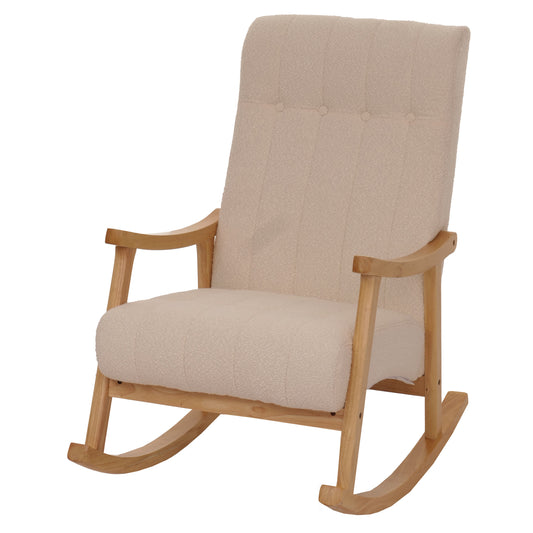 Cosmo Casa - Schommelstoel - Relaxstoel - Hout - FSC Gecertificeerd - Stoftextiel Bouclé - 450gm - Beige - Naturel Frame
