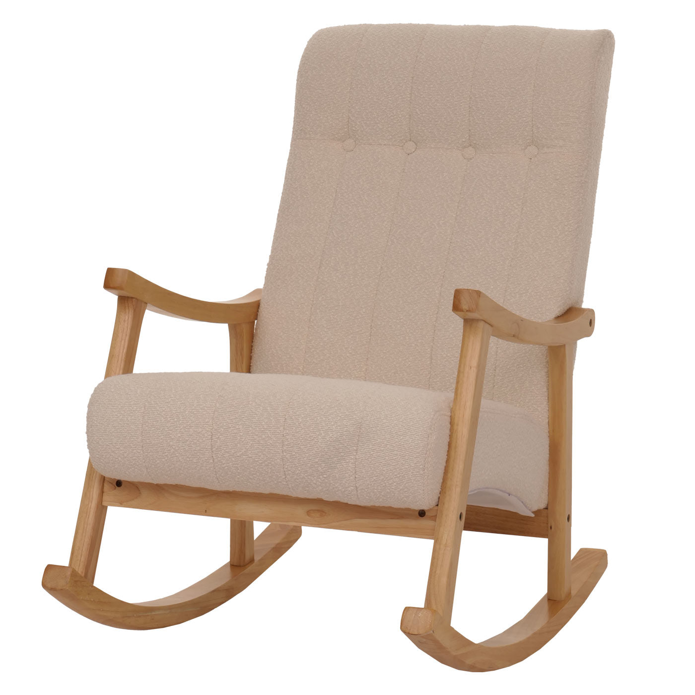 Cosmo Casa - Schommelstoel - Relaxstoel - Hout - FSC Gecertificeerd - Stoftextiel Bouclé - 450gm - Beige - Naturel Frame