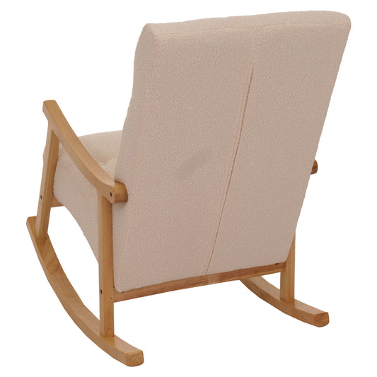 Cosmo Casa - Schommelstoel - Relaxstoel - Hout - FSC Gecertificeerd - Stoftextiel Bouclé - 450gm - Beige - Naturel Frame
