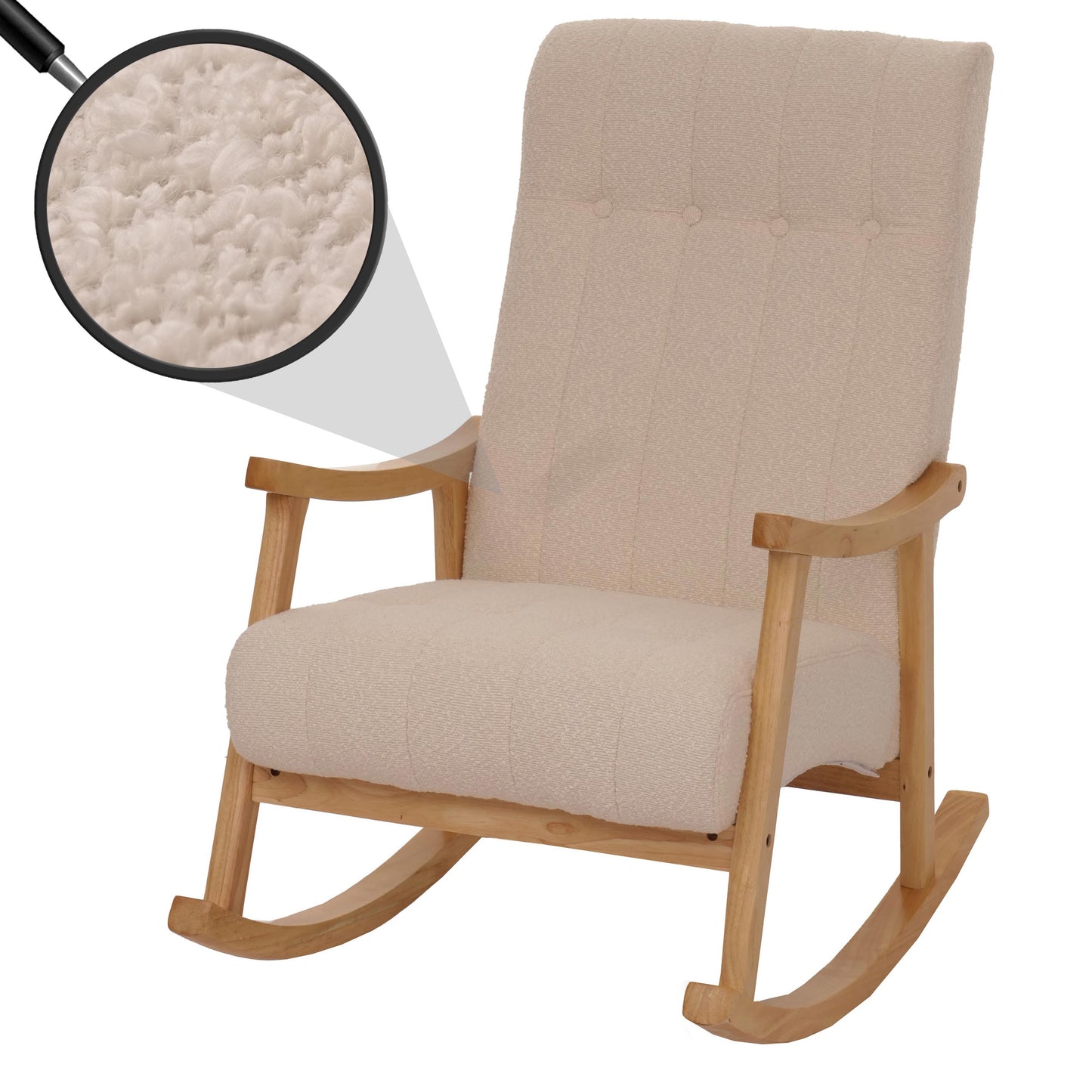 Cosmo Casa - Schommelstoel - Relaxstoel - Hout - FSC Gecertificeerd - Stoftextiel Bouclé - 450gm - Beige - Naturel Frame