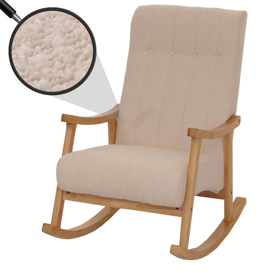 Cosmo Casa - Schommelstoel - Relaxstoel - Hout - FSC Gecertificeerd - Stoftextiel Bouclé - 450gm - Beige - Naturel Frame