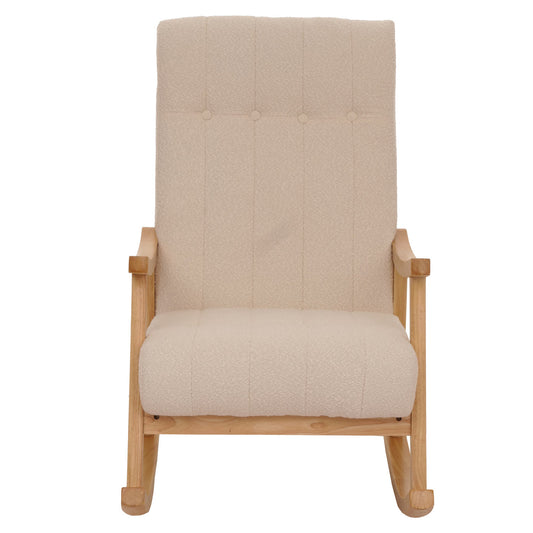 Cosmo Casa - Schommelstoel - Relaxstoel - Hout - FSC Gecertificeerd - Stoftextiel Bouclé - 450gm - Beige - Naturel Frame