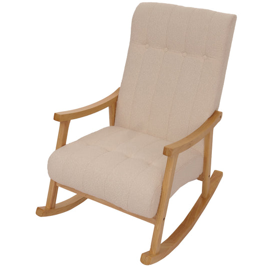 Cosmo Casa - Schommelstoel - Relaxstoel - Hout - FSC Gecertificeerd - Stoftextiel Bouclé - 450gm - Beige - Naturel Frame