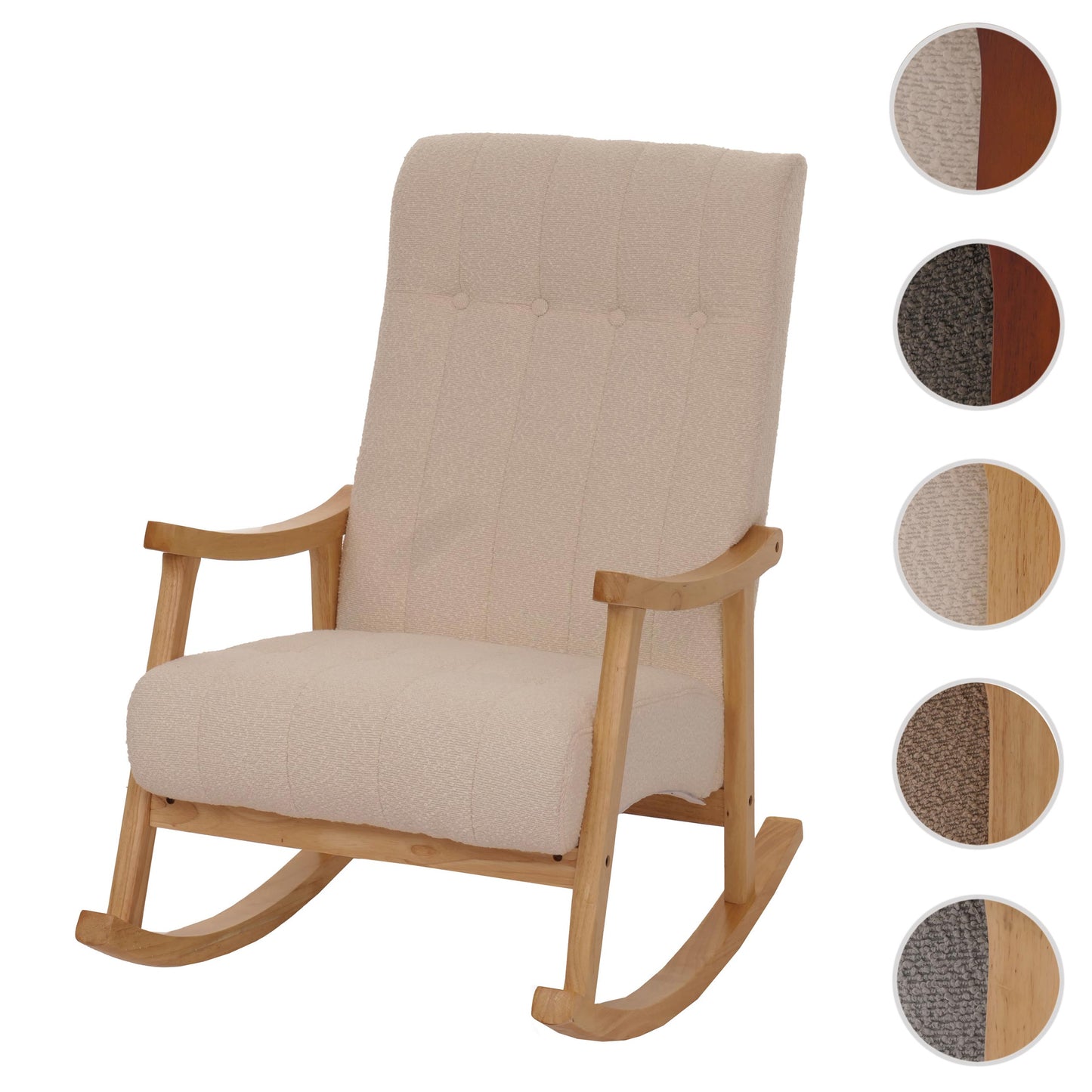 Cosmo Casa - Schommelstoel - Relaxstoel - Hout - FSC Gecertificeerd - Stoftextiel Bouclé - 450gm - Beige - Naturel Frame