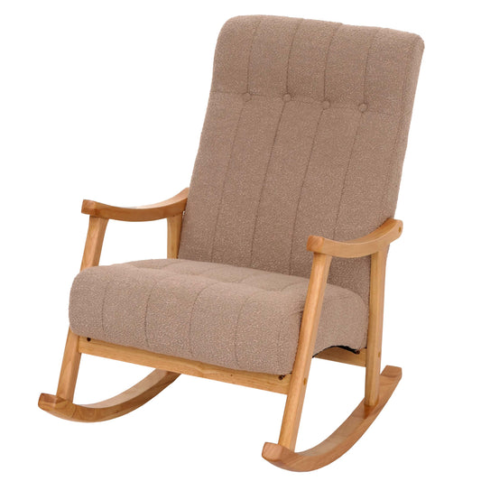 Cosmo Casa - Schommelstoel - Relaxstoel - Hout - FSC Gecertificeerd - Stoftextiel Bouclé - 450gm - Taupe - Naturel Frame