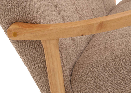 Cosmo Casa - Schommelstoel - Relaxstoel - Hout - FSC Gecertificeerd - Stoftextiel Bouclé - 450gm - Taupe - Naturel Frame
