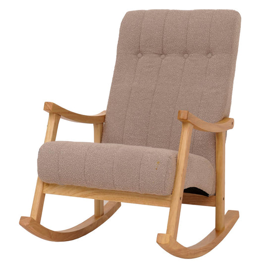 Cosmo Casa - Schommelstoel - Relaxstoel - Hout - FSC Gecertificeerd - Stoftextiel Bouclé - 450gm - Taupe - Naturel Frame