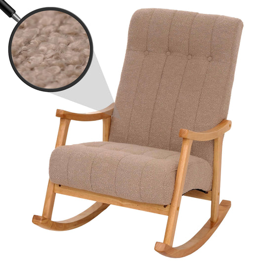 Cosmo Casa - Schommelstoel - Relaxstoel - Hout - FSC Gecertificeerd - Stoftextiel Bouclé - 450gm - Taupe - Naturel Frame