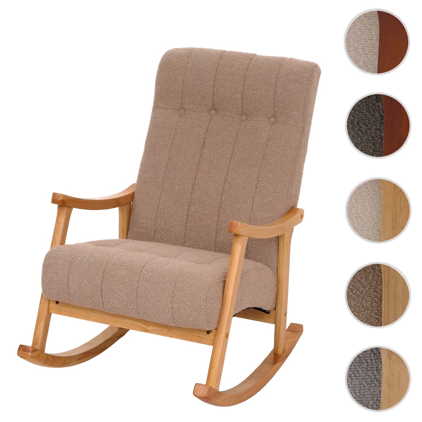 Cosmo Casa - Schommelstoel - Relaxstoel - Hout - FSC Gecertificeerd - Stoftextiel Bouclé - 450gm - Taupe - Naturel Frame