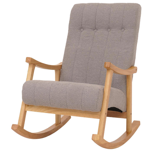 Cosmo Casa - Schommelstoel - Relaxstoel - Hout - FSC Gecertificeerd - Stoftextiel Bouclé - 450gm - Grijs - Naturel Frame