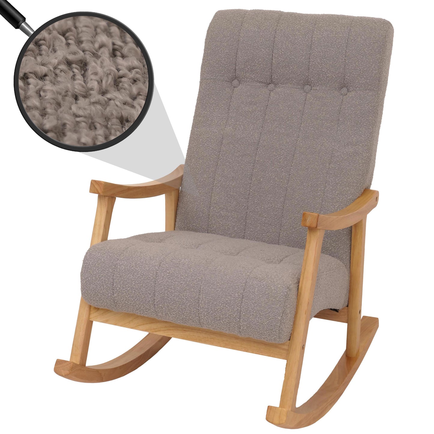 Cosmo Casa - Schommelstoel - Relaxstoel - Hout - FSC Gecertificeerd - Stoftextiel Bouclé - 450gm - Grijs - Naturel Frame