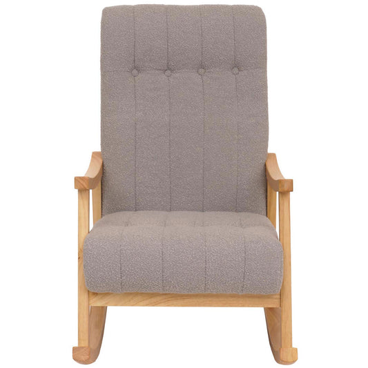 Cosmo Casa - Schommelstoel - Relaxstoel - Hout - FSC Gecertificeerd - Stoftextiel Bouclé - 450gm - Grijs - Naturel Frame