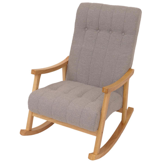 Cosmo Casa - Schommelstoel - Relaxstoel - Hout - FSC Gecertificeerd - Stoftextiel Bouclé - 450gm - Grijs - Naturel Frame