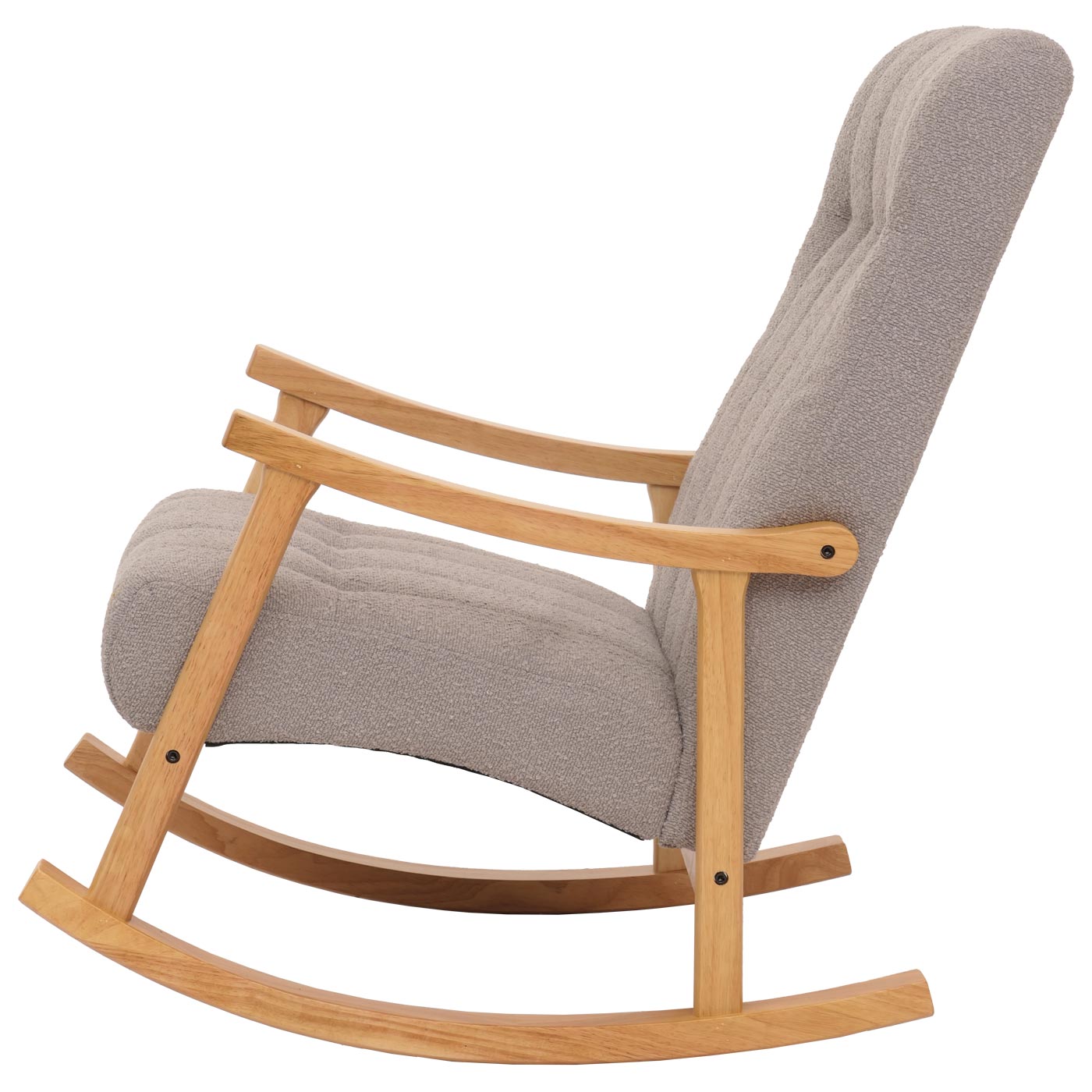 Cosmo Casa - Schommelstoel - Relaxstoel - Hout - FSC Gecertificeerd - Stoftextiel Bouclé - 450gm - Grijs - Naturel Frame