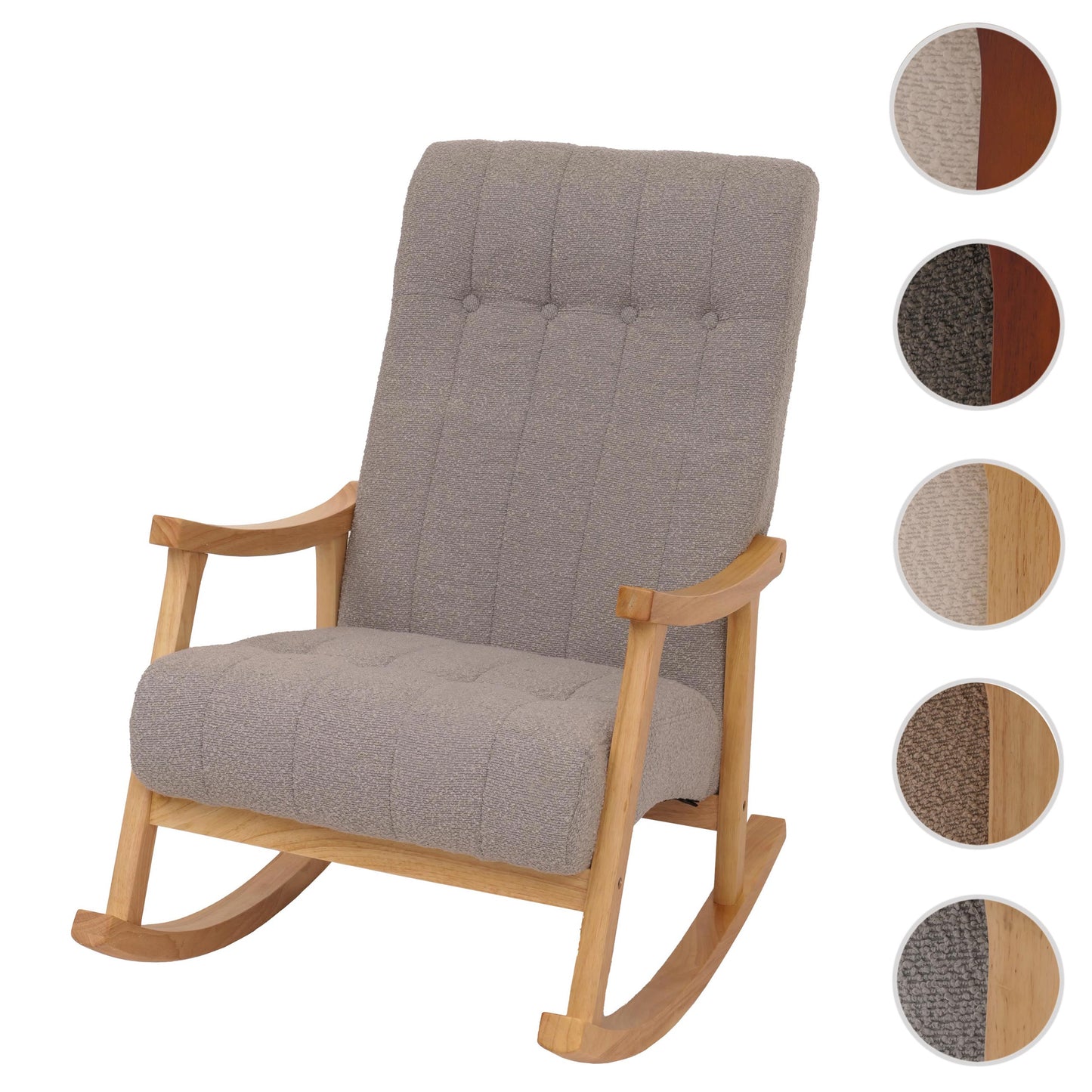 Cosmo Casa - Schommelstoel - Relaxstoel - Hout - FSC Gecertificeerd - Stoftextiel Bouclé - 450gm - Grijs - Naturel Frame