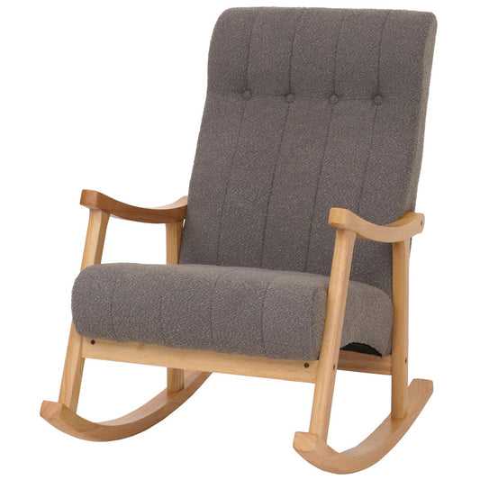 Cosmo Casa - Schommelstoel - Relaxstoel - Hout - FSC Gecertificeerd - Stoftextiel Bouclé - 450gm - Donkergrijs - Naturel Frame