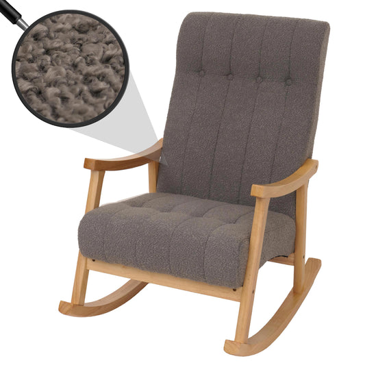 Cosmo Casa - Schommelstoel - Relaxstoel - Hout - FSC Gecertificeerd - Stoftextiel Bouclé - 450gm - Donkergrijs - Naturel Frame