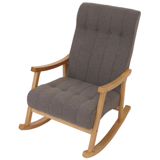 Cosmo Casa - Schommelstoel - Relaxstoel - Hout - FSC Gecertificeerd - Stoftextiel Bouclé - 450gm - Donkergrijs - Naturel Frame