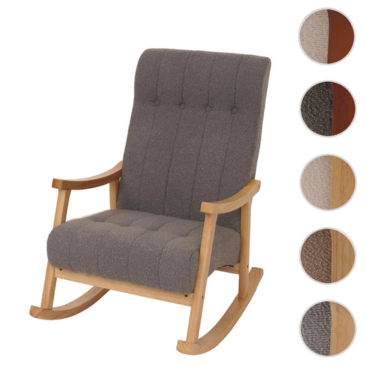 Cosmo Casa - Schommelstoel - Relaxstoel - Hout - FSC Gecertificeerd - Stoftextiel Bouclé - 450gm - Donkergrijs - Naturel Frame