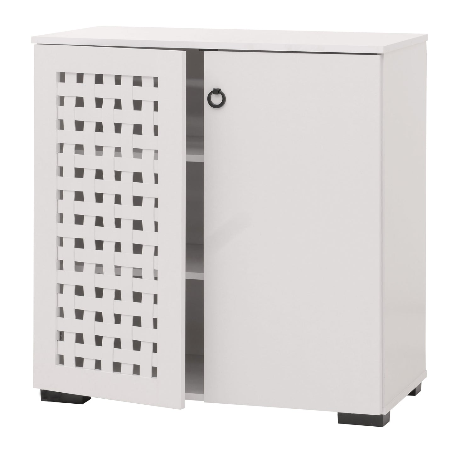 Cosmo Casa - Ladekast - Dressoirkast - 3D Geweven Design - 2 Deuren - 3 Opbergvakken - Soft-Close - 82x80x37cm - Wit